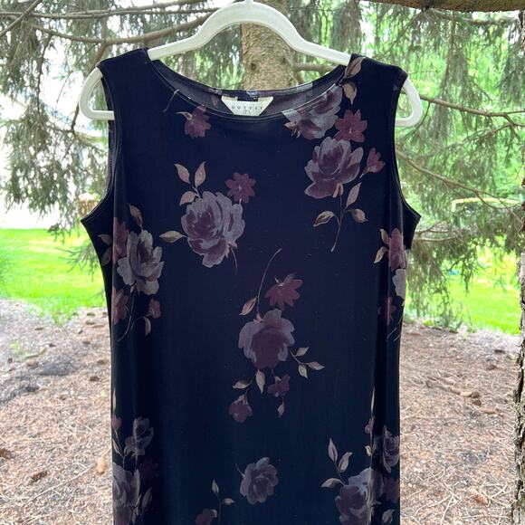Vintage Dark Floral Velvet Maxi Dress Large Black Stretch USA Fairy Whimsigoth - Picture 4 of 15